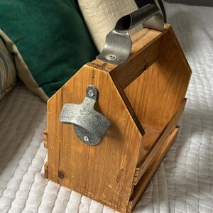 Wooden Beer Caddy with Bottle Opener